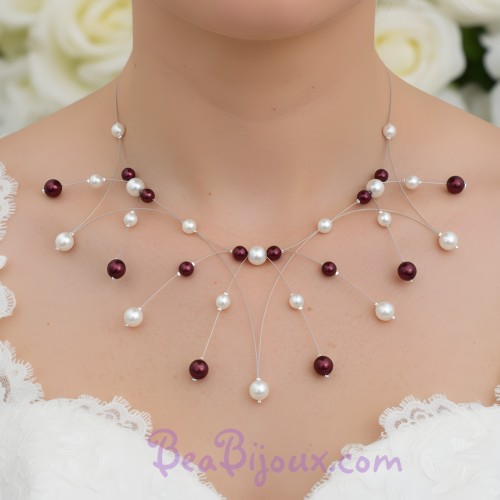 Collier mariage ivoire et bordeaux