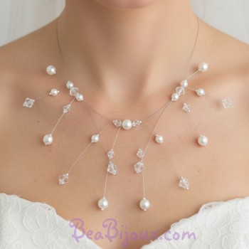 Collier mariage blanc et cristal CO1215A