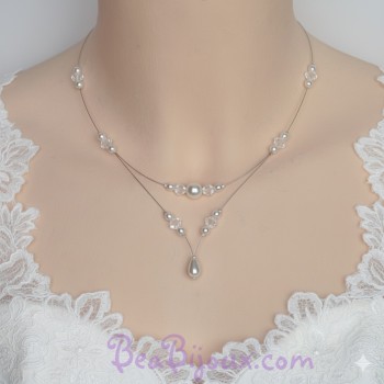 Collier mariage blanc et cristal CO1254A