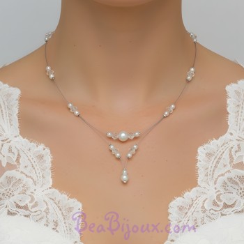 Collier mariage blanc et cristal CO1254A