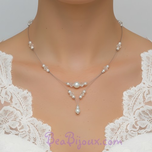 Collier mariage blanc et cristal