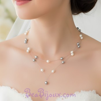 Collier mariage blanc et gris CO1171A