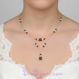 Collier mariage ivoire chocolat CO1256A