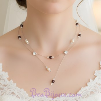 Collier mariage ivoire chocolat cristal strass CO1247A