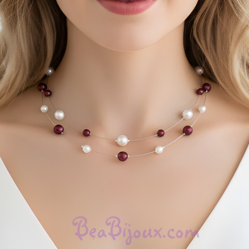 Collier mariage ivoire et bordeaux