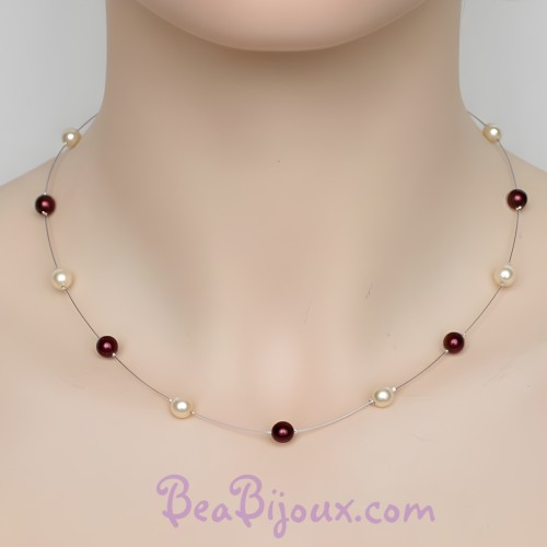 Collier mariage ivoire et bordeaux