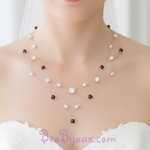 Collier mariage ivoire et chocolat + strass