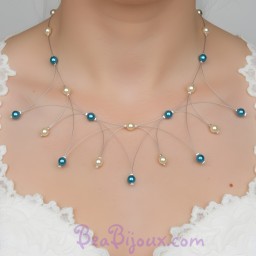 Collier mariage ivoire et turquoise CO1182Z