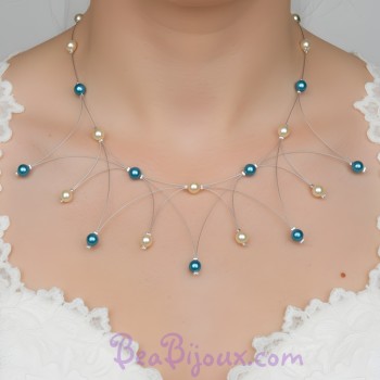 Collier mariage ivoire et turquoise CO1182Z