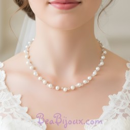 Collier mariage perles blanches nacrées et cristal de Swarovski CO1179A