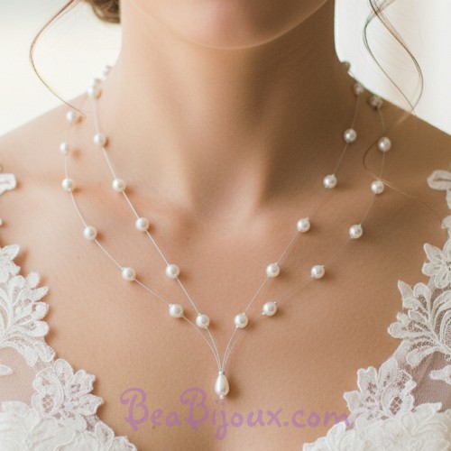 Collier mariage perles nacrées blanc