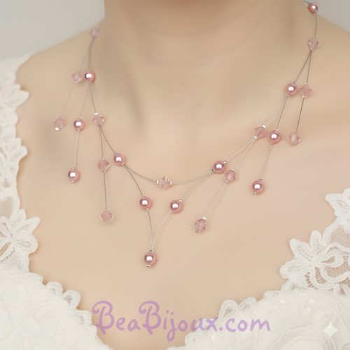 Collier mariage rose et cristal