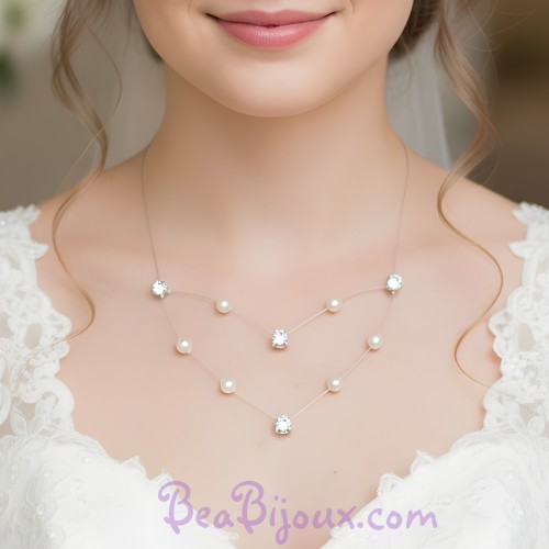 Collier de mariage blanc et strass
