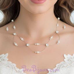 Collier mariage blanc et cristal strass CO1265A