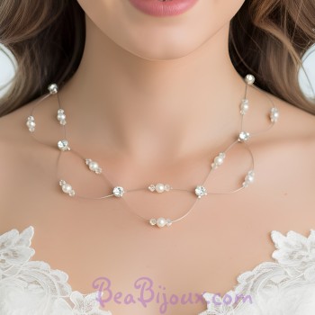 Collier mariage blanc et cristal strass CO1265A