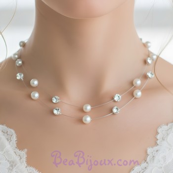 Collier mariage blanc et strass CO1255A