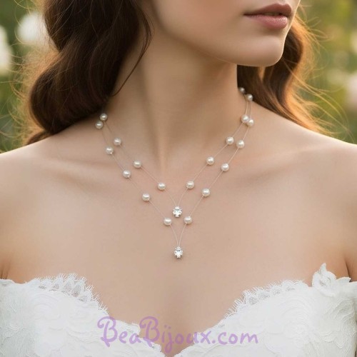 Collier mariage blanc et strass
