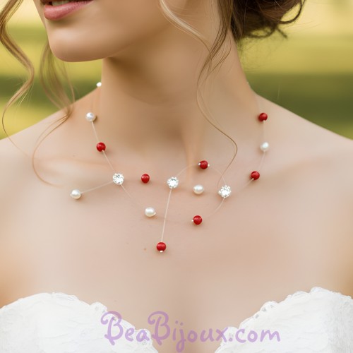 Collier mariage blanc rouge strass