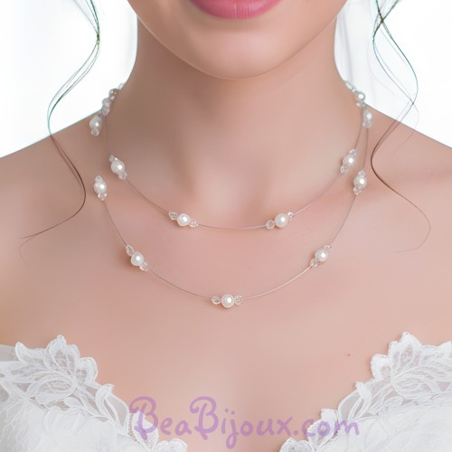Collier mariage double rang blanc cristal