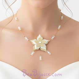 Collier mariage fleur blanc et or CO1272A