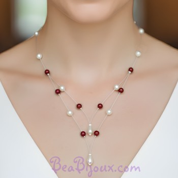 Collier mariage ivoire et bordeaux CO1172A