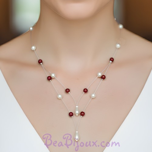 Collier mariage ivoire et bordeaux