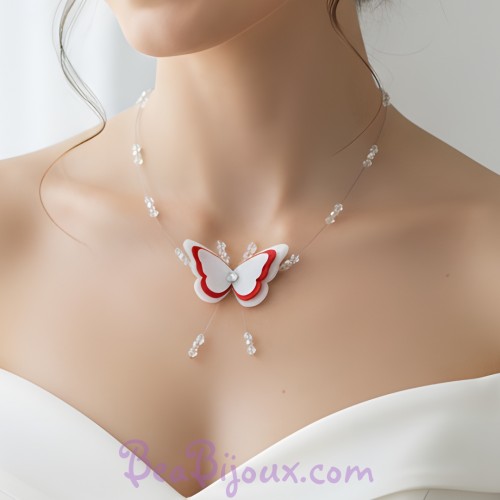 Collier mariage papillon blanc et rouge
