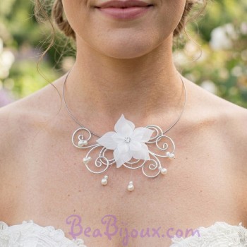 Collier mariage blanc et fleur CO1280A