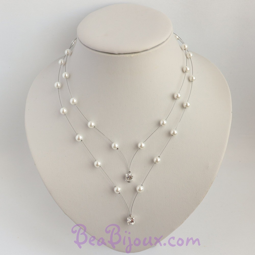 Collier mariage blanc et strass Collier mariage blanc et strass