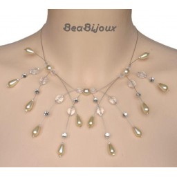 Collier mariage ivoire cristal et strass CO1121A