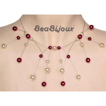 Collier mariage ivoire et bordeaux CO1140A