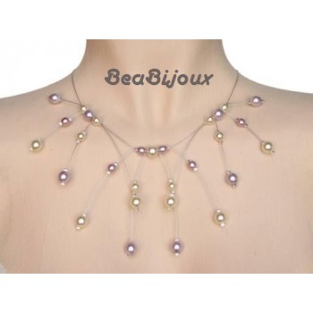 Collier mariage ivoire et parme CO1148A