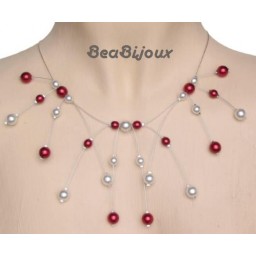 Collier mariage blanc et rouge CO1149A