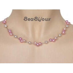 Collier mariage blanc et rose CO1153A