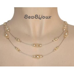 Collier mariage ivoire et beige CO1159A