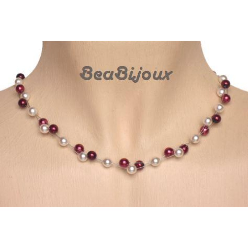 Collier mariage blanc et bordeaux Collier mariage blanc et bordeaux