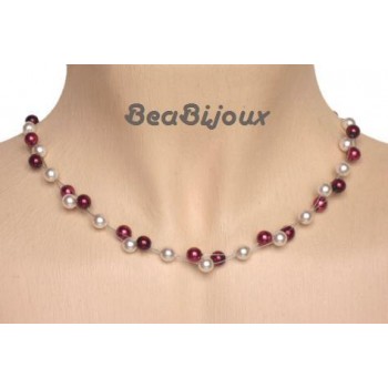 Collier mariage blanc et bordeaux CO1166A