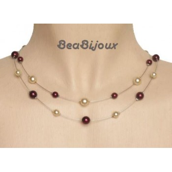 Collier mariage ivoire et bordeaux CO1168A