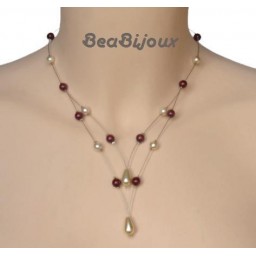 Collier mariage ivoire et bordeaux CO1172A