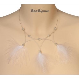 Collier mariage plumes blanches CO1173P