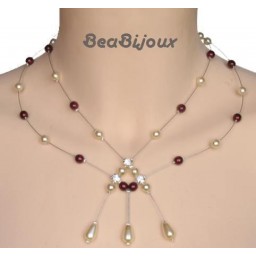 Collier mariage ivoire et bordeaux + strass CO1185AB