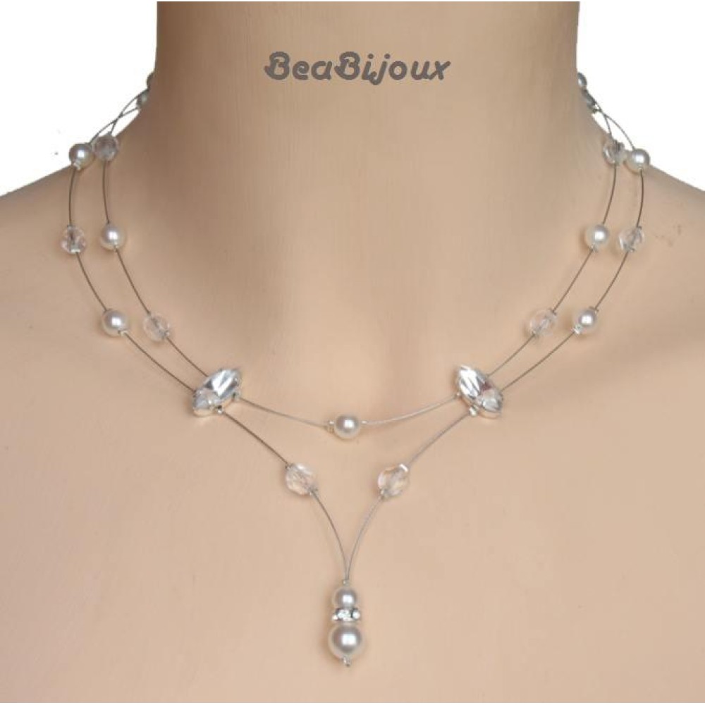 Collier mariage blanc cristal et strass Collier mariage blanc cristal et strass