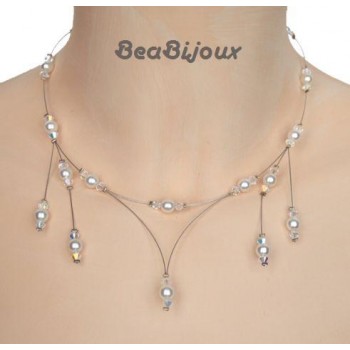 Collier mariage blanc et cristal CO1204A