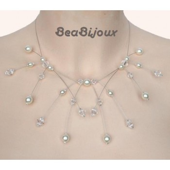 Collier mariage blanc cassé et cristal CO1215A
