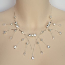 Collier mariage blanc cassé et strass CO1266A