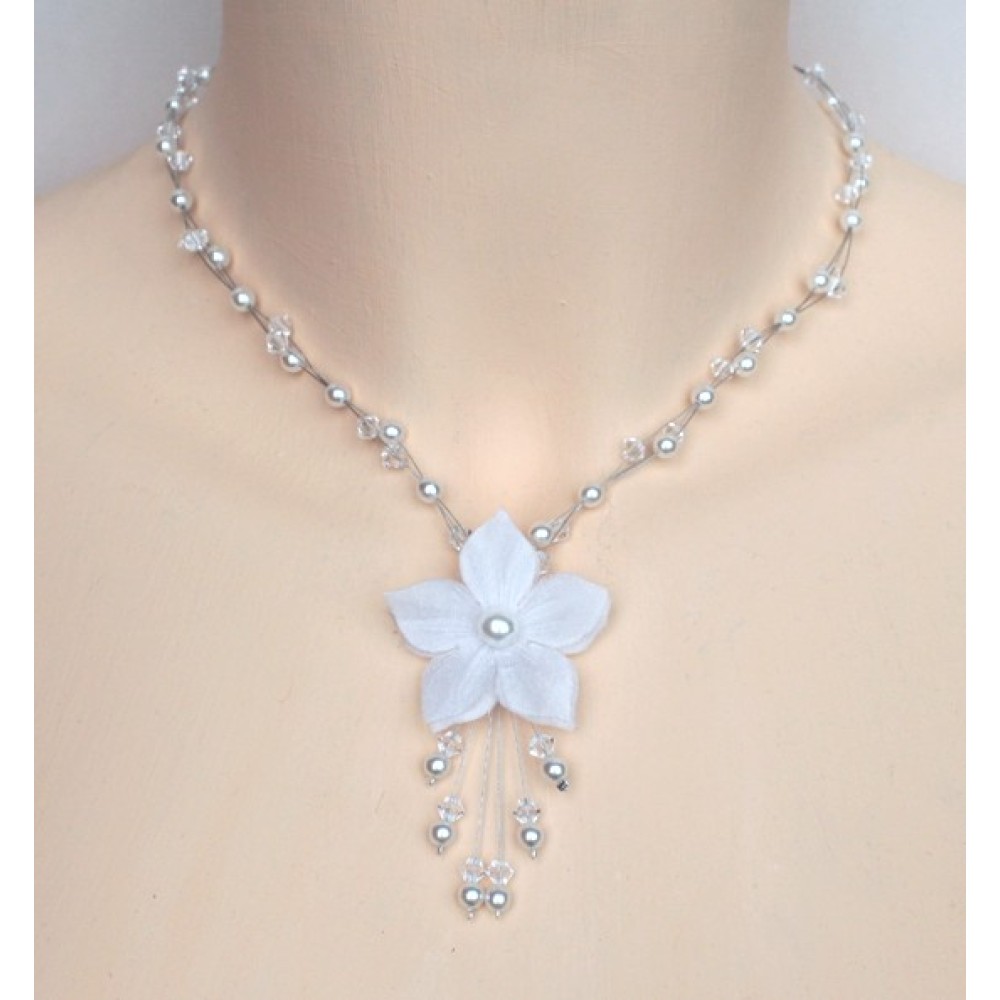 Collier mariage fleur blanc cristal Collier mariage fleur blanc cristal