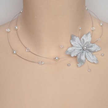 Collier mariage blanc cristal fleur argent CO1253A