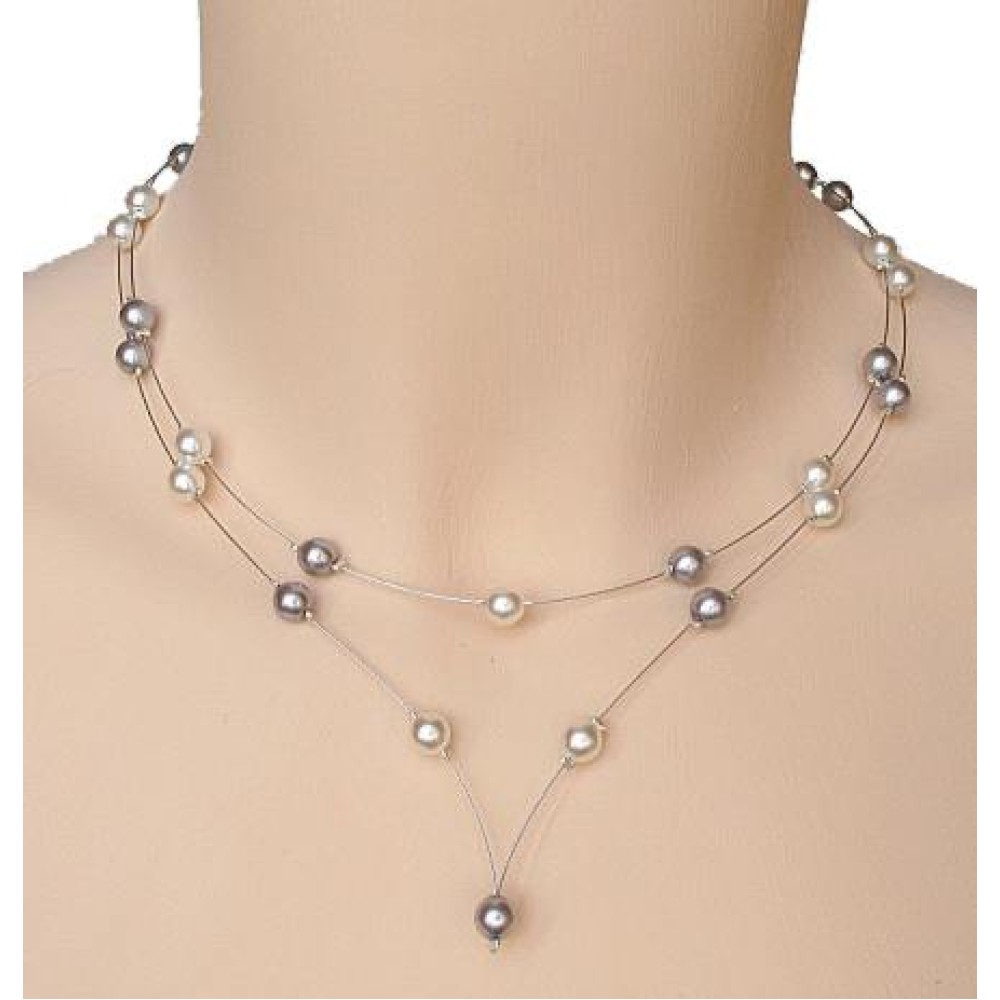 Collier mariage blanc et gris Collier mariage blanc et gris
