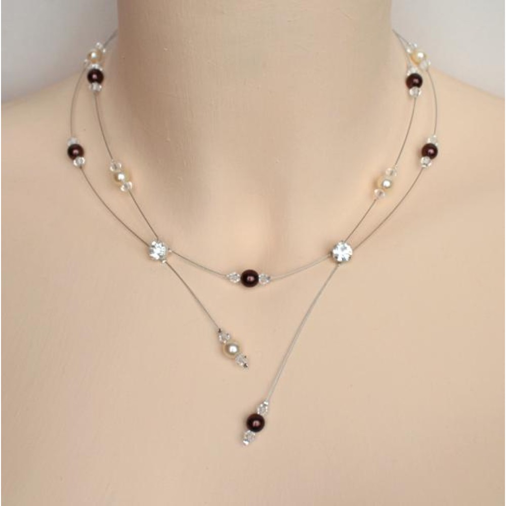 Collier mariage ivoire chocolat cristal strass Collier mariage ivoire chocolat cristal strass