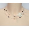 Collier mariage ivoire chocolat fleur satin et plumes CO1217A
